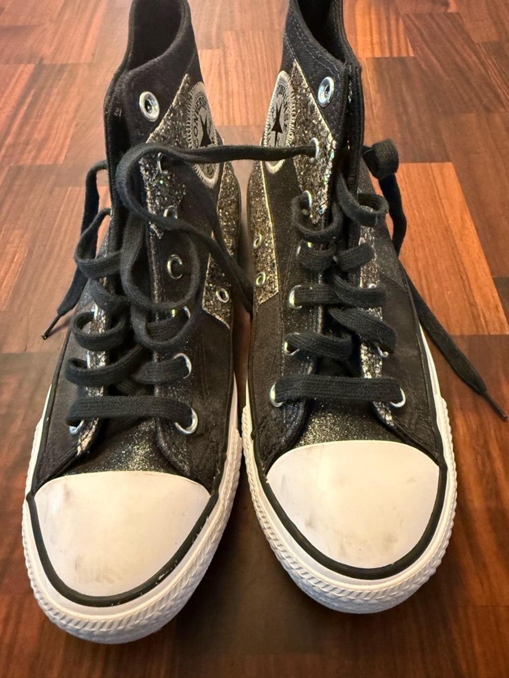 Converse Black Glitter High Top Sneakers - Picture 2 of 10